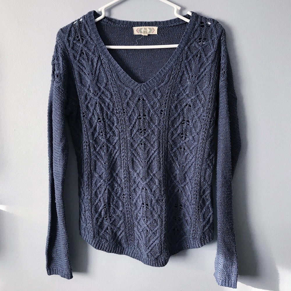 Pink Rose Blue Grey Knit Sweater